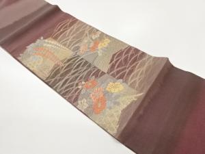 紗 花々に芝模様織出し袋帯